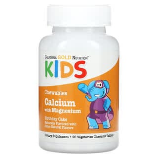 California Gold Nutrition, Chewable Calcium with Magnesium for Children, Birthday Cake, 90 Vegetarian Tablets