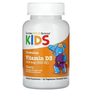 California Gold Nutrition Chewable Vitamin D3 for Children, Natural Cherry, 500 IU, 90 Tablets