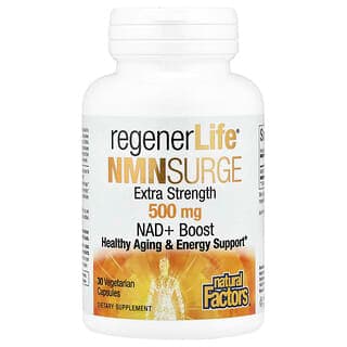 Natural Factors RegenerLife NMN Surge Extra Strength 500mg, 30 Vegetarian Capsules