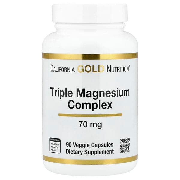 California Gold Nutrition Triple Magnesium Complex, 70 mg, 90 Veggie Capsules