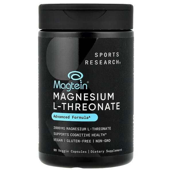 Sports Research, Sports Research, Magtein®, Magnesium L-Threonate, Veggie Capsules (666 mg per Capsule), 180 count