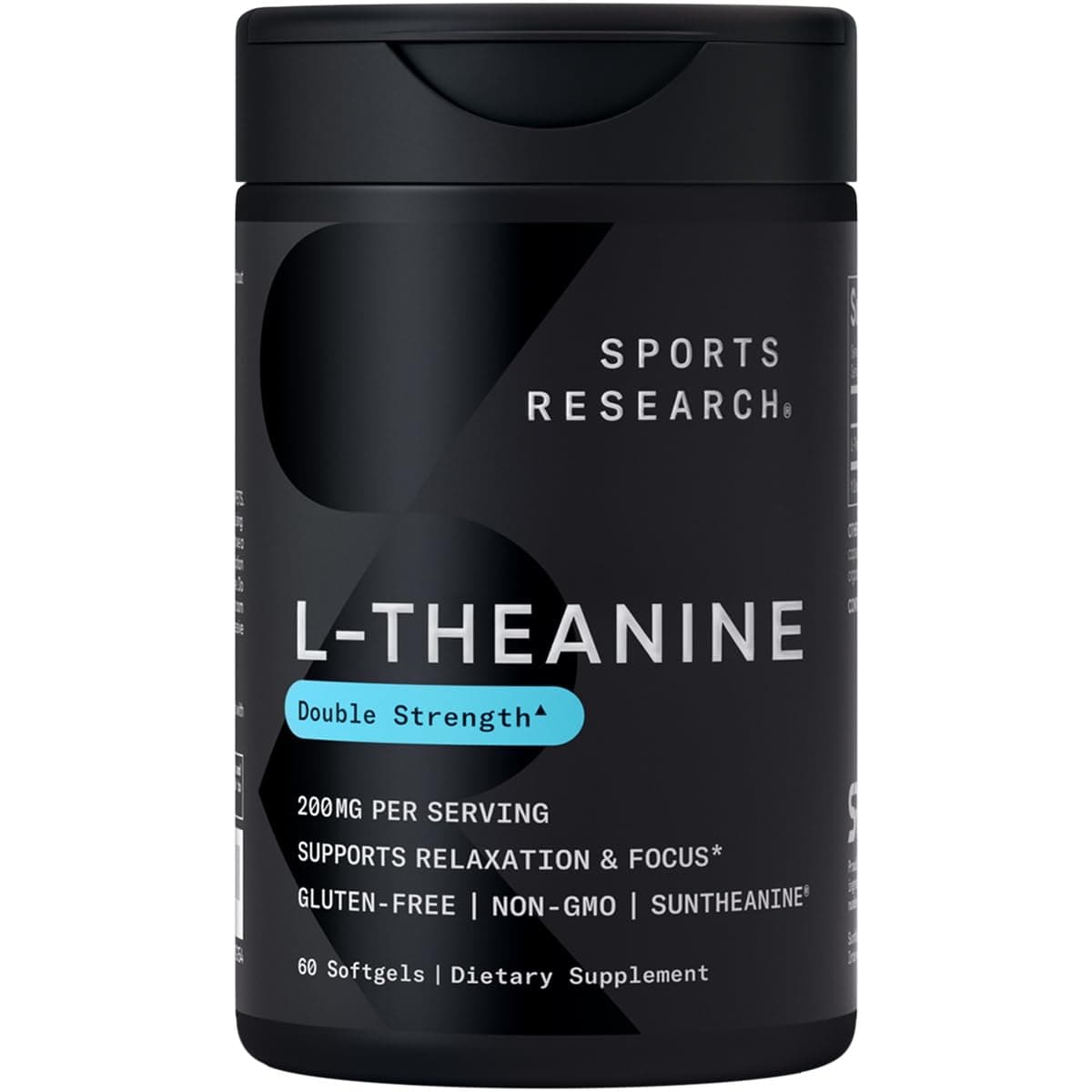 Sports Research Double Strength L-Theanine Softgels, 200mg, 60 Count