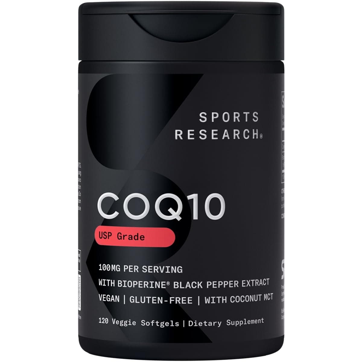 Sports Research CoQ10 (100mg) Enhanced w/Coconut Oil & Bioperine (Black Pepper) for Better Absorption | Vegan Certified, Non-GMO Verified (120 Veggie Softgels)