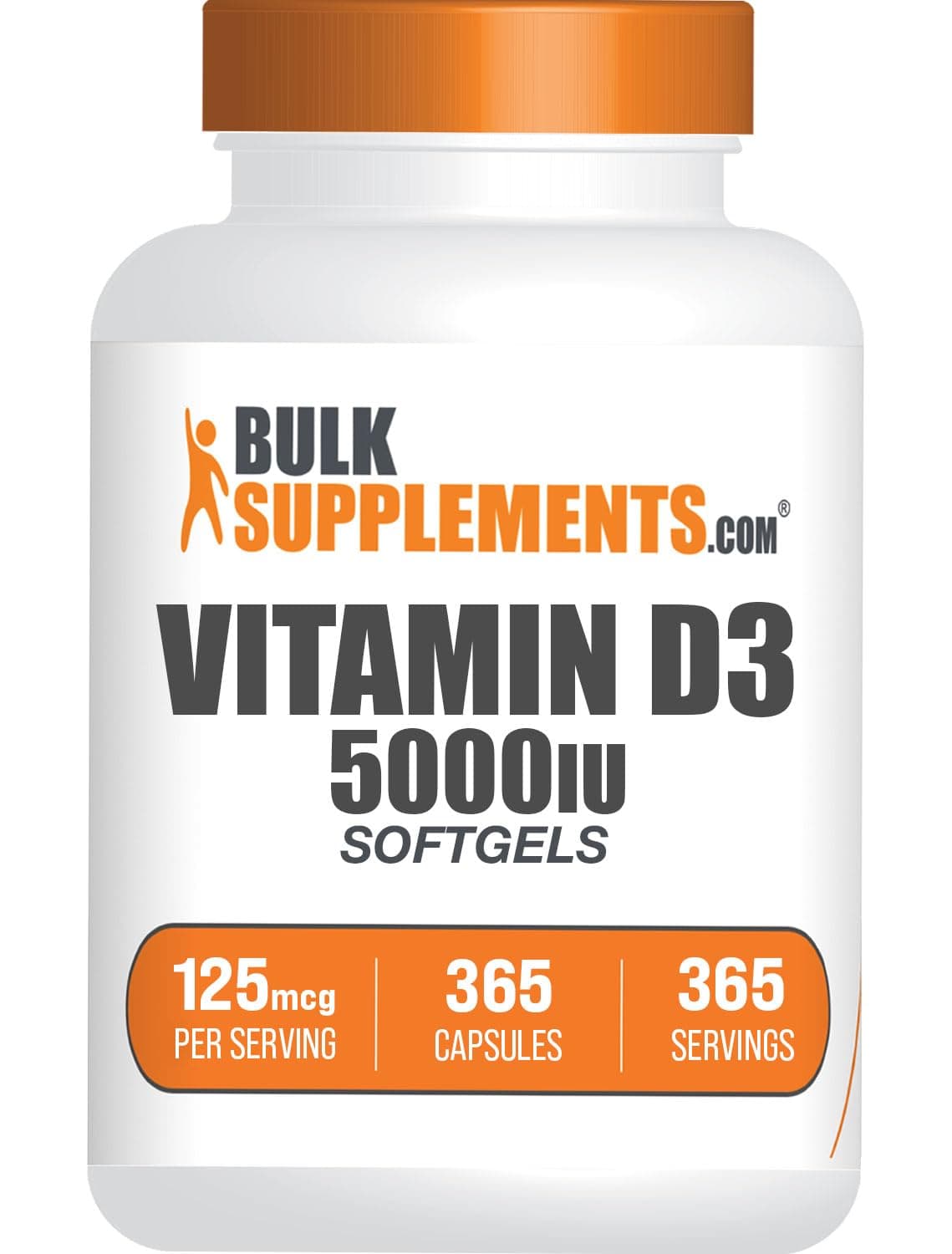 BulkSupplements com Vitamin D3 5000IU Softgels - Cholecalciferol, D3 Supplement, Vitamin D 5000 IU - 1 Vitamin D3 Softgel (125mcg of Vitamin D) per Serving, 365 Count (Pack of 1)