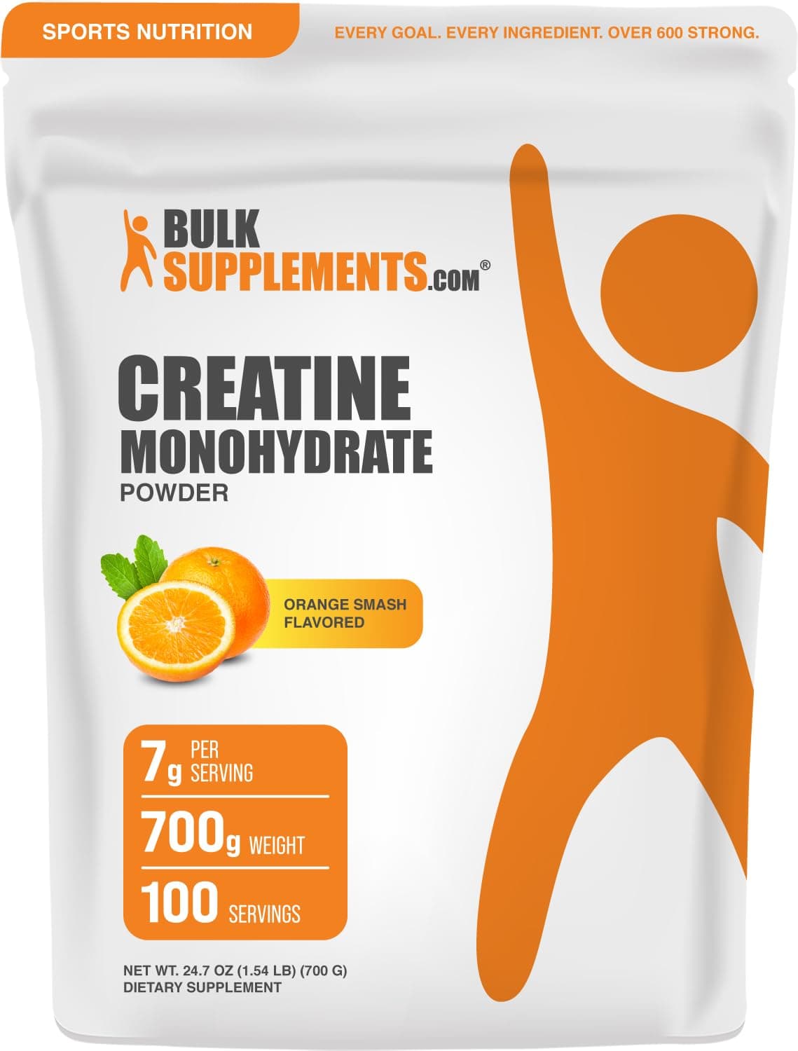 BulkSupplements Creatine Monohydrate Powder, Orange Smash, 700g