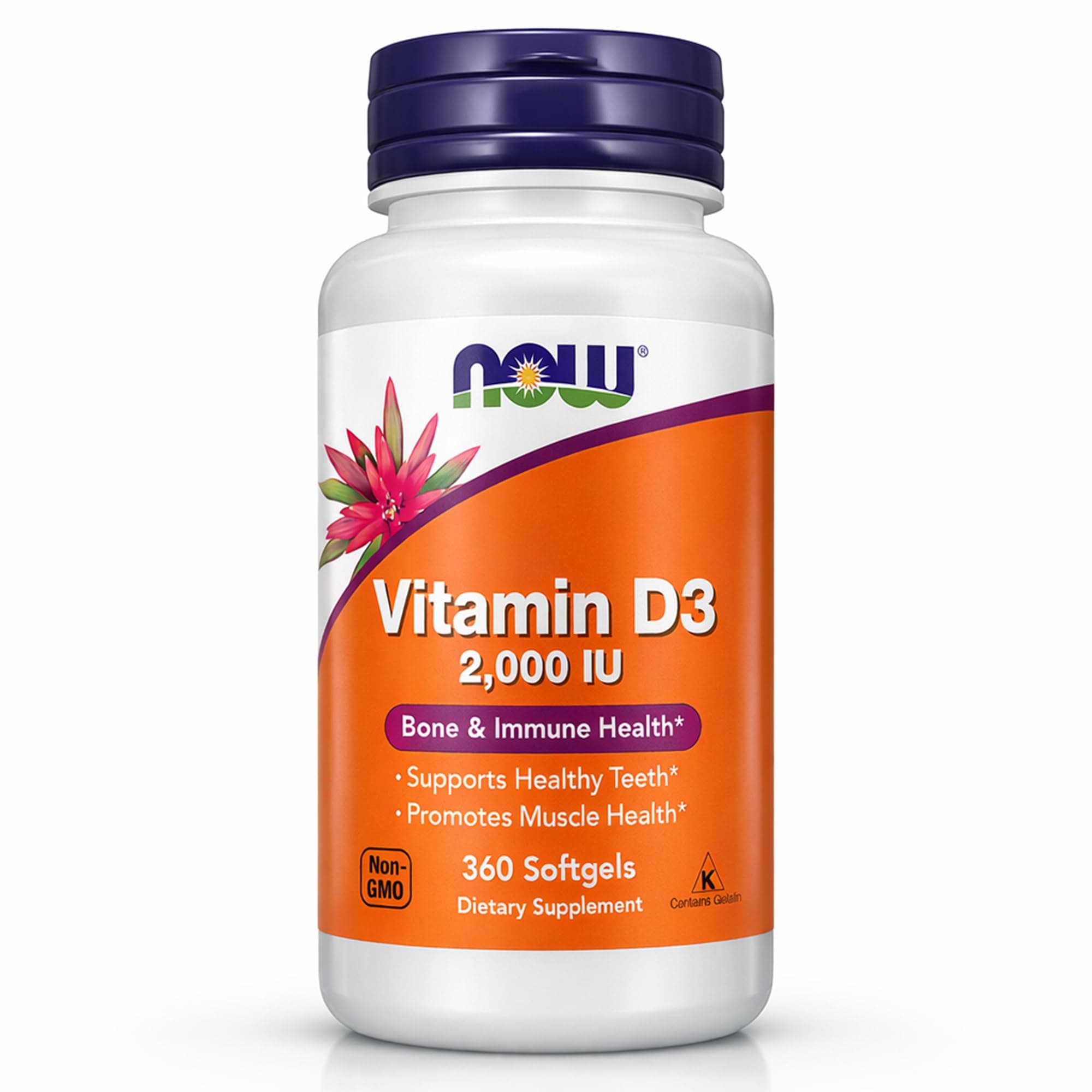 NOW Foods Vitamin D-3 2000 IU Softgels, 360 Count