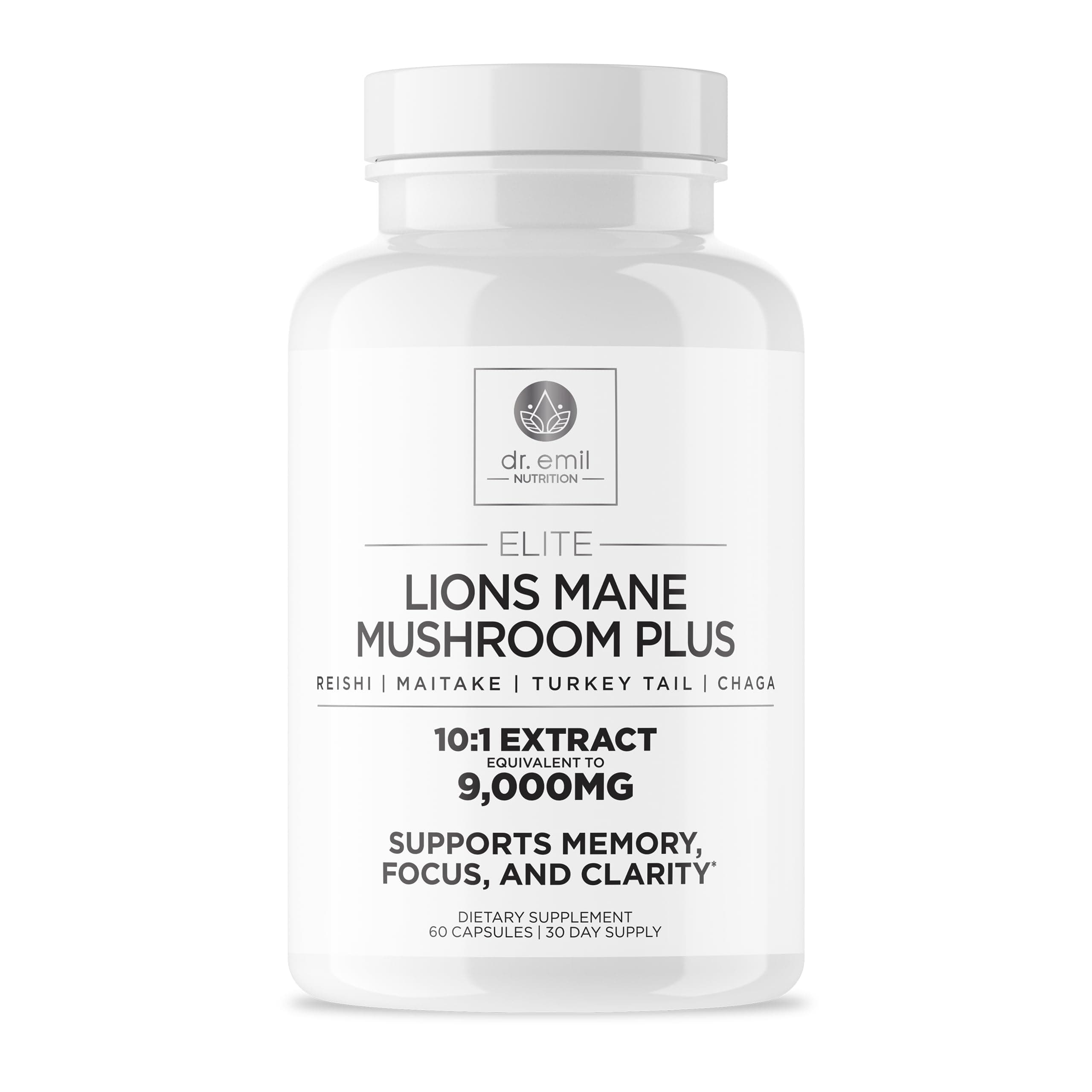 DR. EMIL NUTRITION Organic Lion's Mane Supplement Capsules with Chaga, Reishi & Maitake, 9000mg