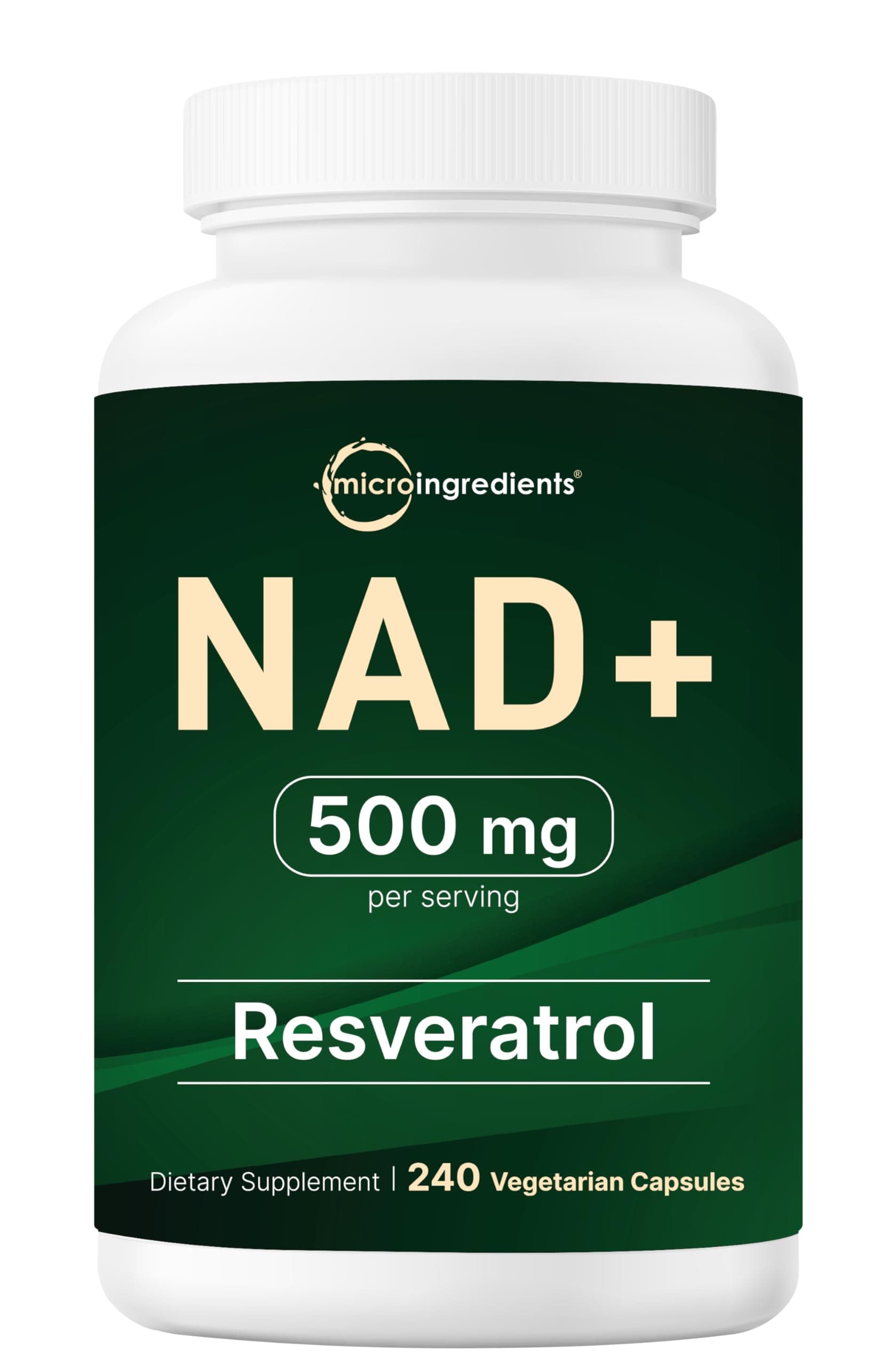 Micro Ingredients NAD+ 500mg with Resveratrol, 240 Veggie Capsules | 2-in-1 NAD Supplement for Women & Men | NMN Pathway Alternative | Non-GMO, Gluten Free