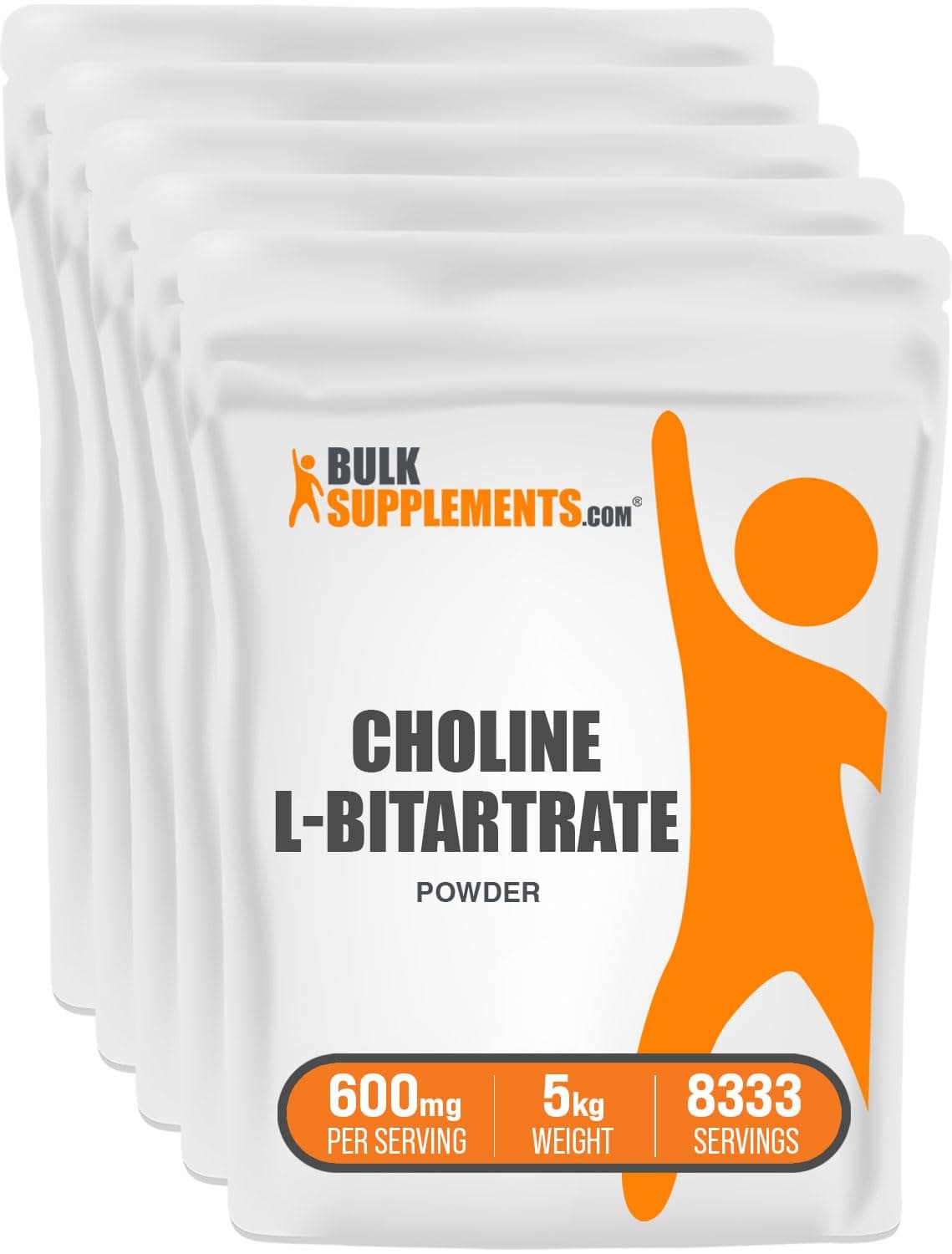 BulkSupplements com Choline Bitartrate Powder - as Choline L-Bitartrate, Choline Supplement - Gluten Free, 600mg per Serving, 5kg (11 lbs) (Pack of 5)