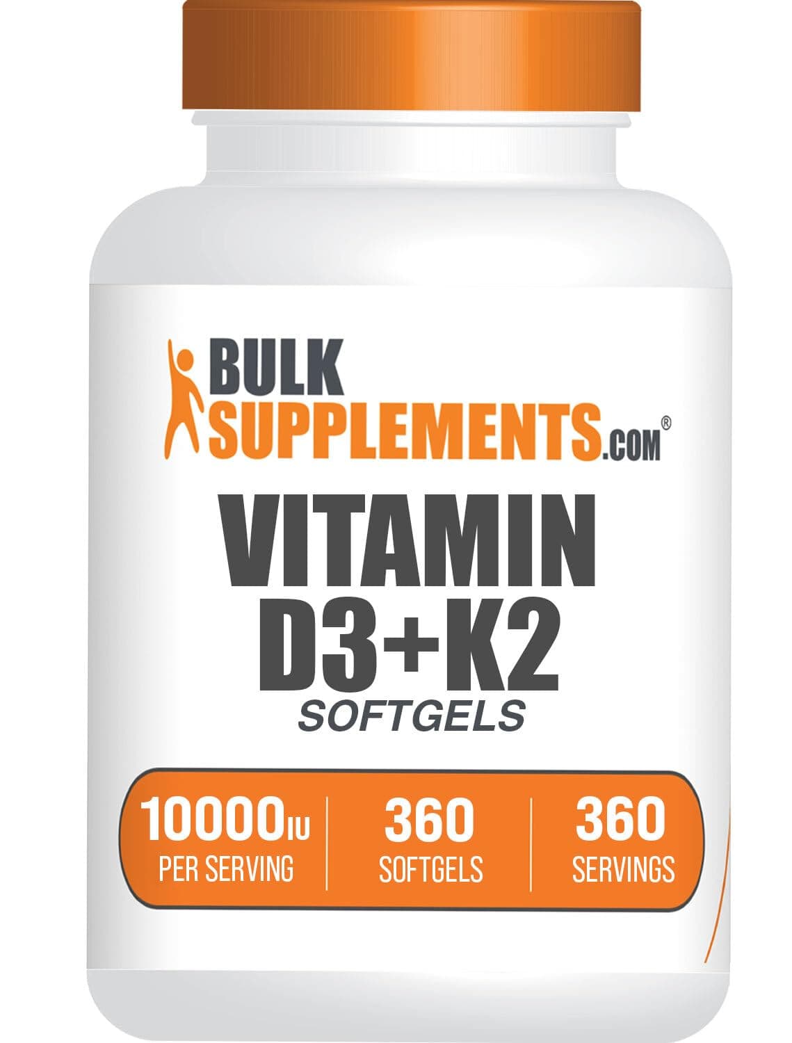 BulkSupplements com Vitamin D3 + K2 10000 IU Softgels - K2 D3 Vitamin Supplement, for Immune Health - Gluten Free, 1 Softgel per Serving, 360 Count (Pack of 1)
