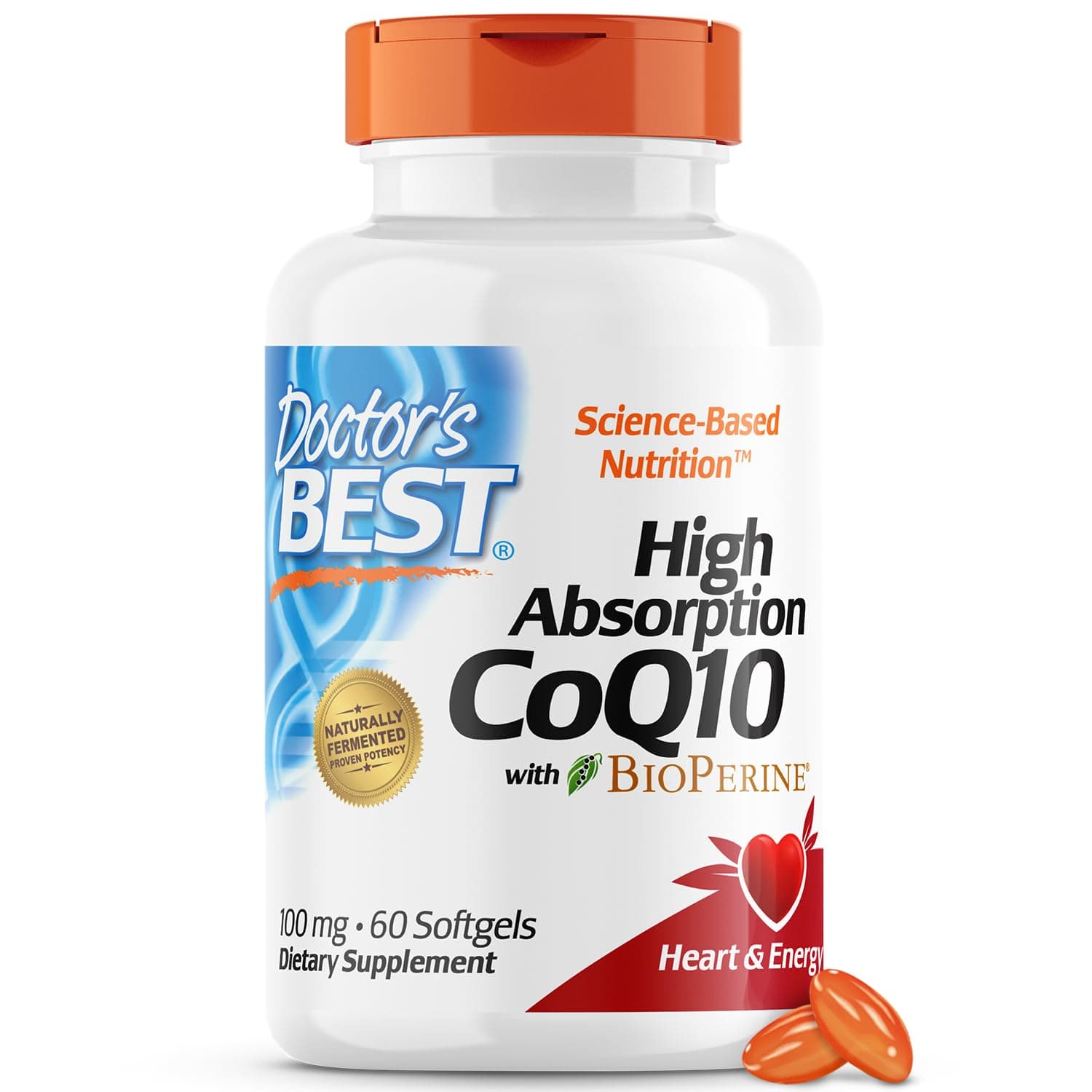 Doctor's BEST High Absorption CoQ10 with BioPerine, Gluten Free Naturally Fermented, Heart Health & Energy Production, 100 mg, 60 SoFtgels