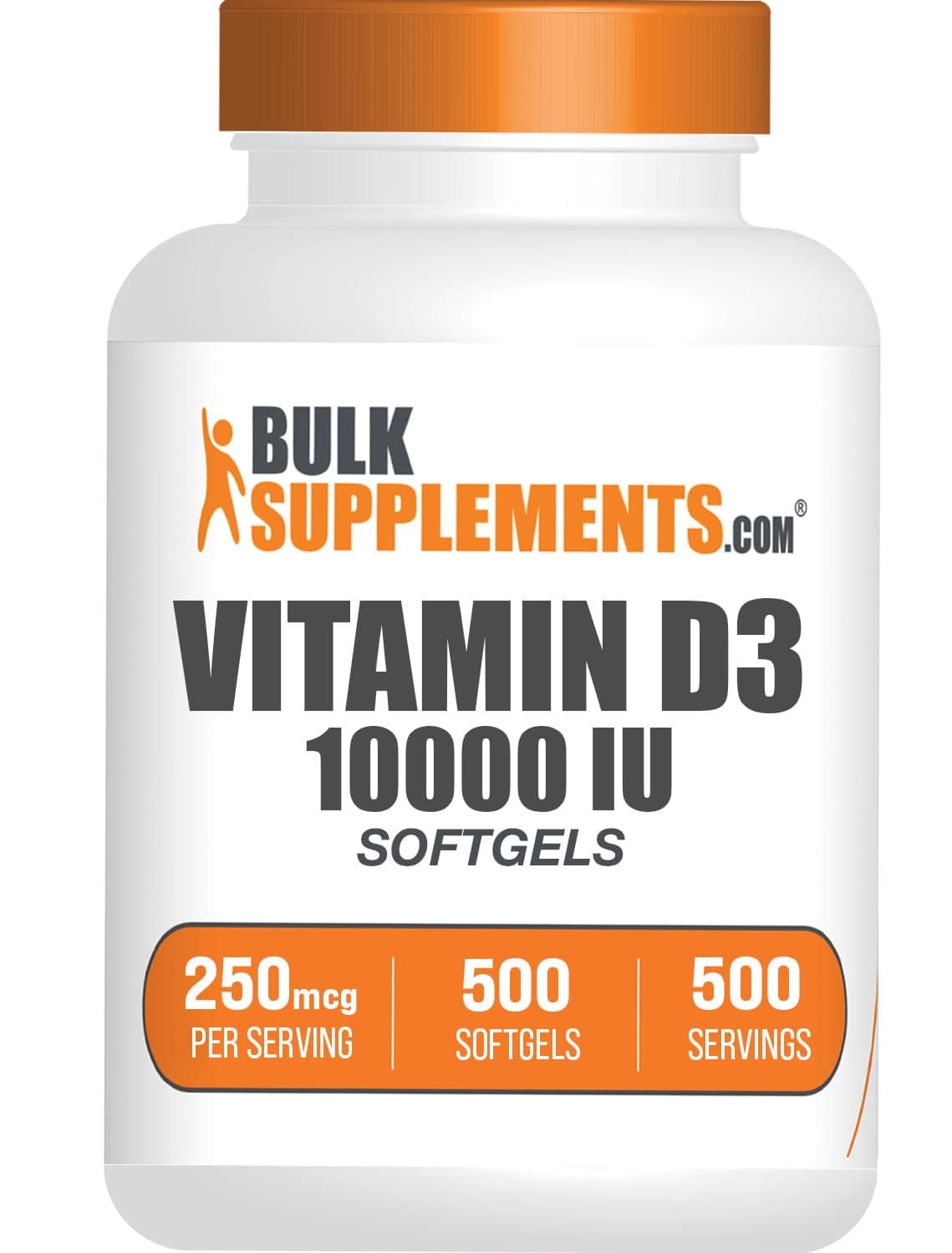 BulkSupplements com Vitamin D3 10000IU Softgels - Cholecalciferol, D3 Supplement, Vitamin D 10000 IU - 1 Vitamin D3 Softgel (250mcg of Vitamin D) per Serving - 500-Day Supply, 500 Softgels