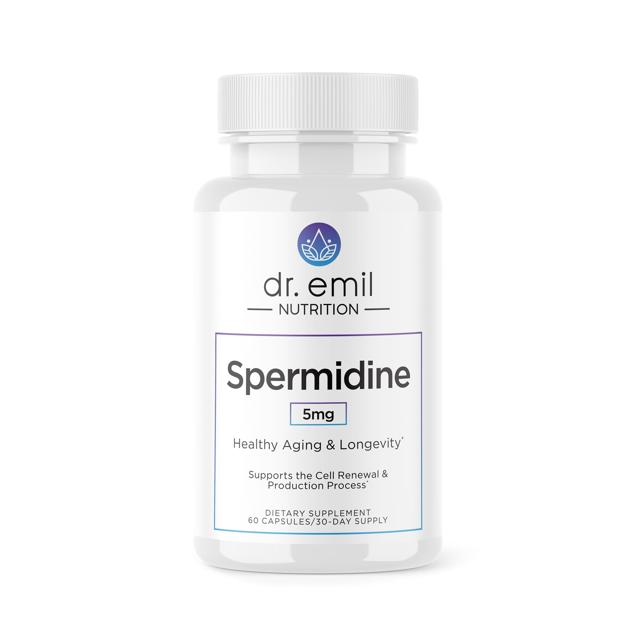 DR. EMIL NUTRITION Men & Women Spermidine 5mg Supplements | Aging Supplement | Pure Spermidine 3HCL & Thiamin 20mg | 60 Capsules | 30 Day Supply