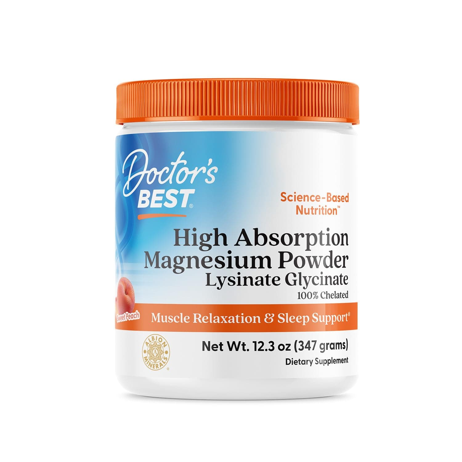 Doctor's BEST High Absorption Magnesium Powder, Peach Flavored, 12.3 Ounce