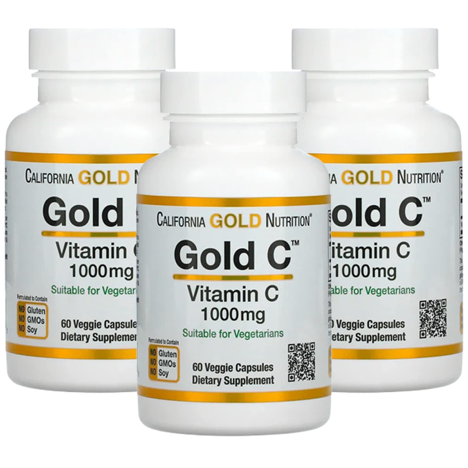 California Gold Nutrition Gold C USP Grade Vitamin C Supplement - Immune Support & Seasonal Wellness - Vegetarian Friendly - Gluten Free, Non-GMO - 1000 mg - 60 Veggie Capsules, 3 Pack