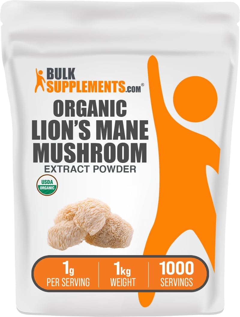 BulkSupplements com Organic Lion's Mane Mushroom Extract Powder - Lions Mane Supplement Powder, Superfood for Well-Being - Vegan, 1g per Serving, 1kg (2.2 lbs) (Pack of 1) USDA Organic