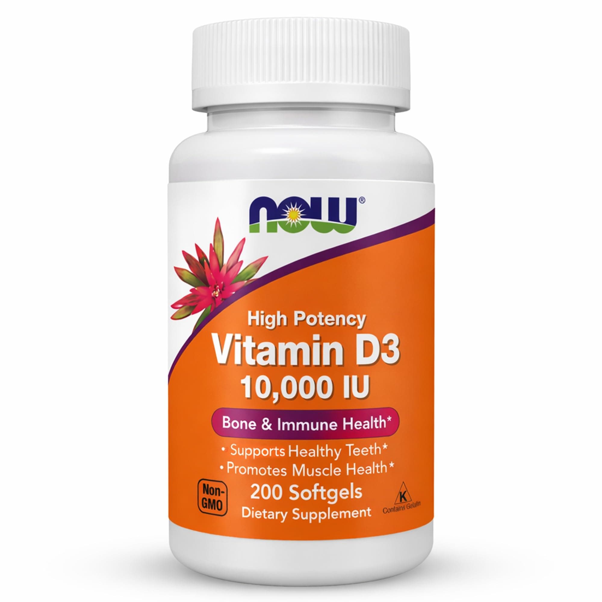 NOW Foods Vitamin D-3 10,000 IU Softgels, 200 Count