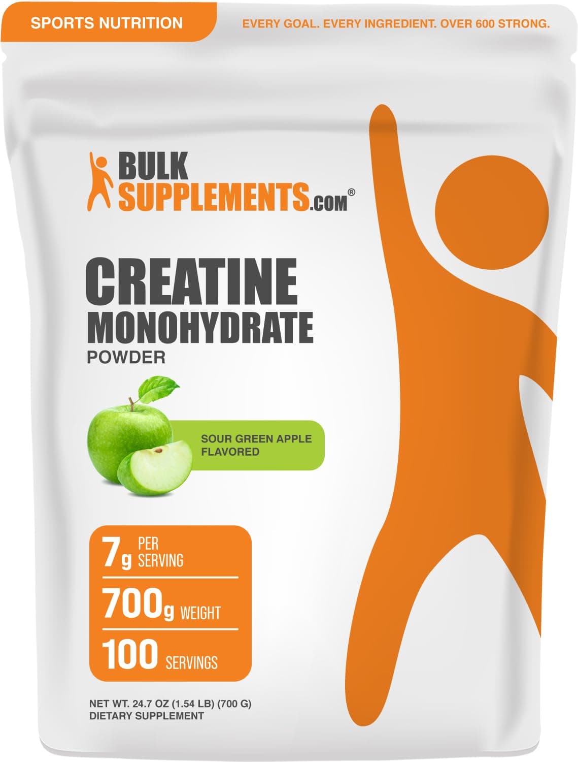 BulkSupplements Creatine Monohydrate Powder, Sour Green Apple, 700g