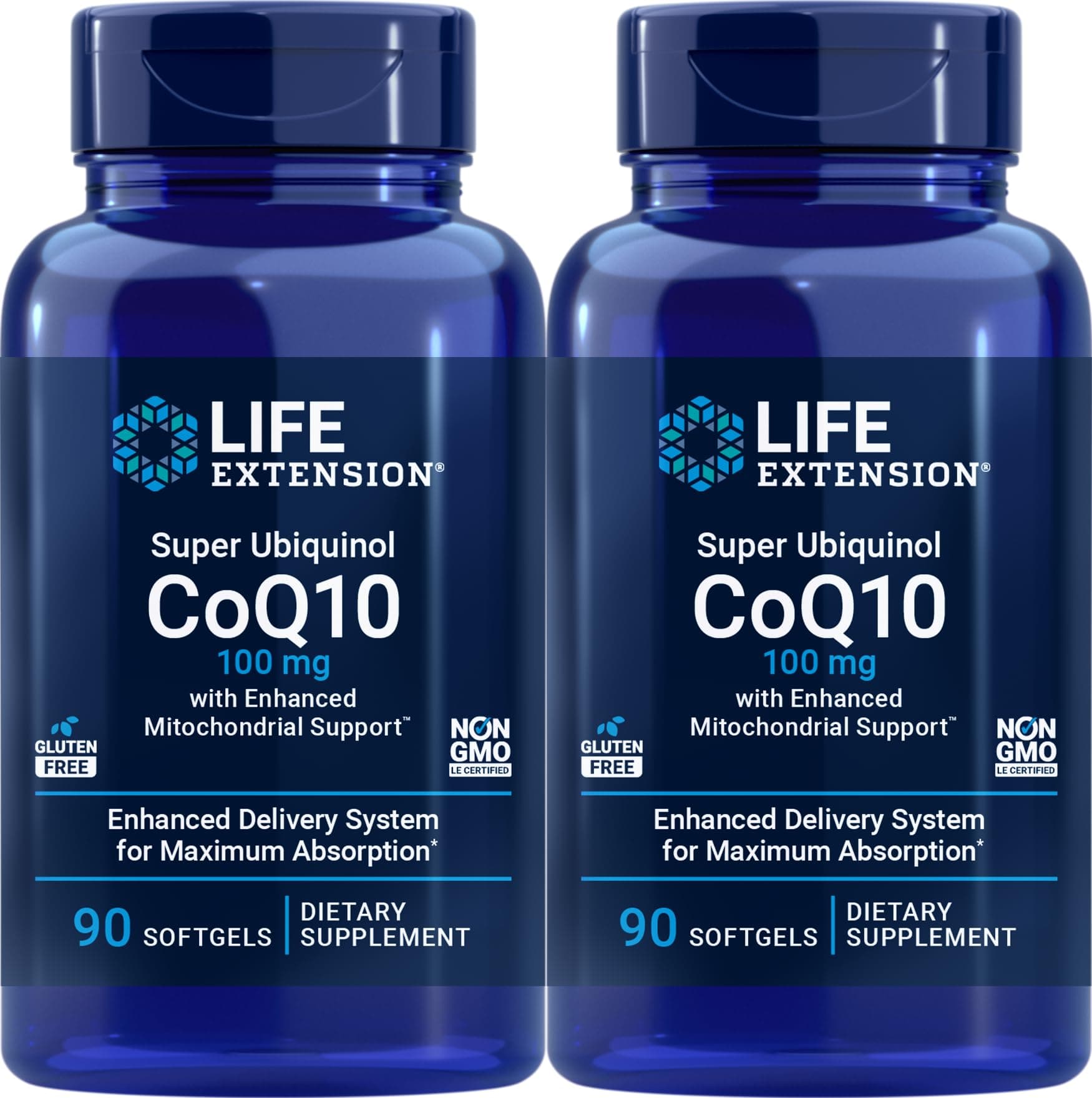 Life Extension COQ10 Super Ubiquinol 100mg 90 Count (Pack of 2) with Enhanced Mitochondrial Support
