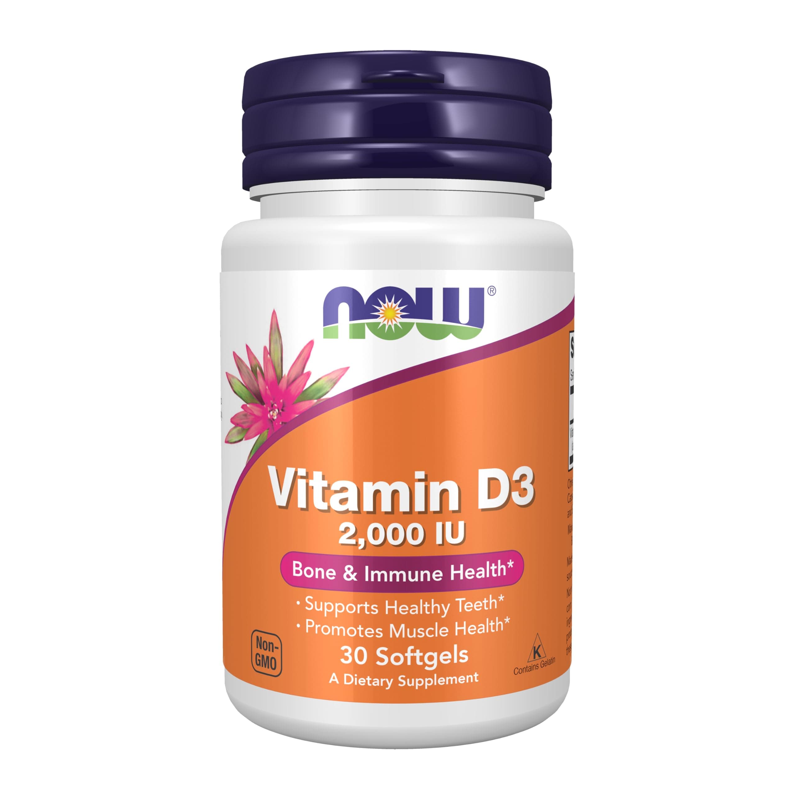 NOW Foods Vitamin D-3 2,000 IU Softgels, 30 Count