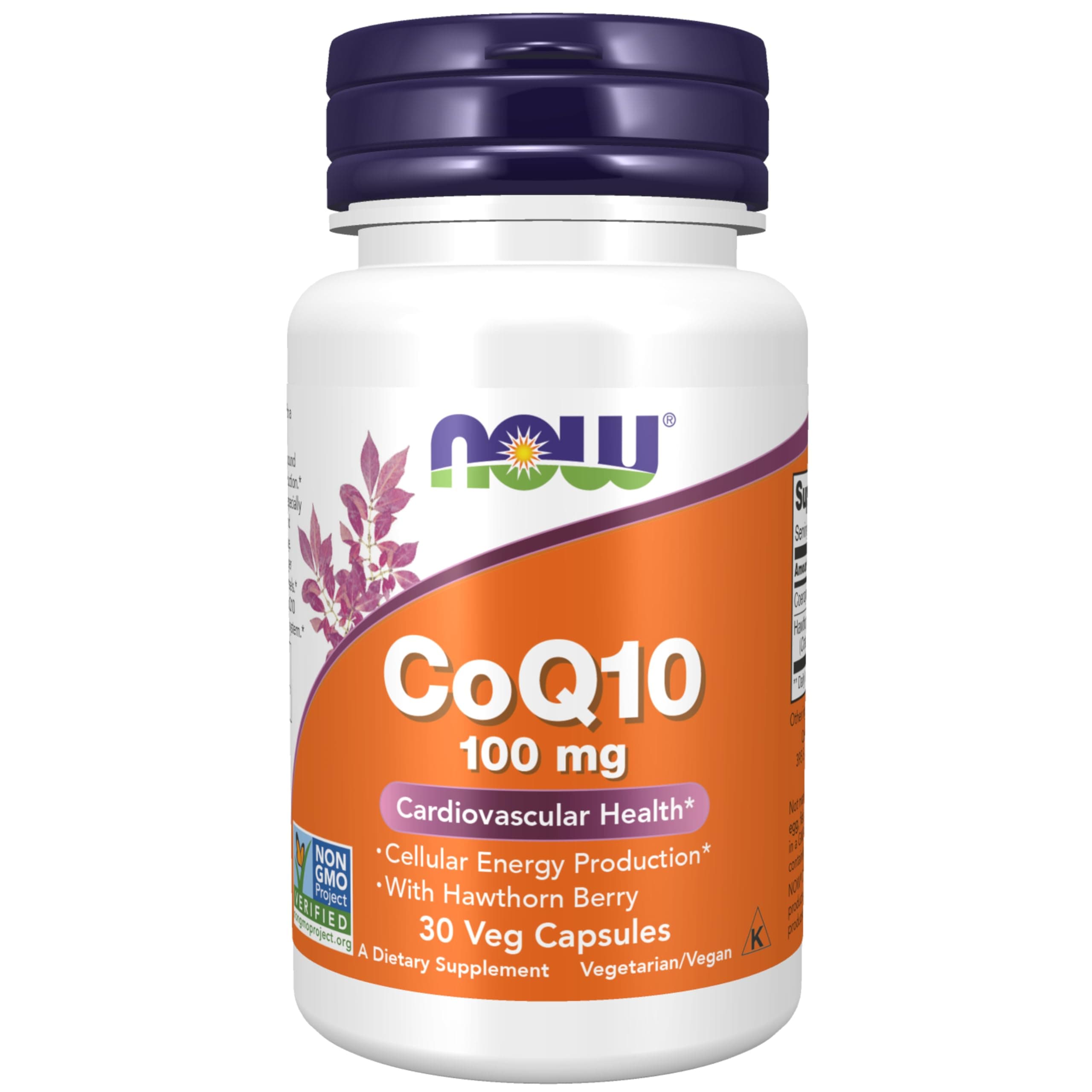 NOW Foods Supplements, CoQ10 100 mg with Hawthorn Berry, Pharmaceutical Grade, All-Trans Form produced by Fermentation, 30 Veg Capsules