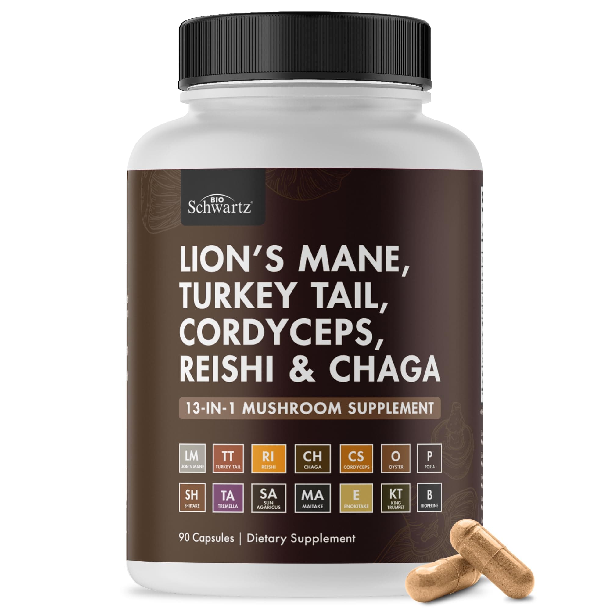 BioSchwartz 13-in-1 Mushroom Complex Capsules, 90 Count