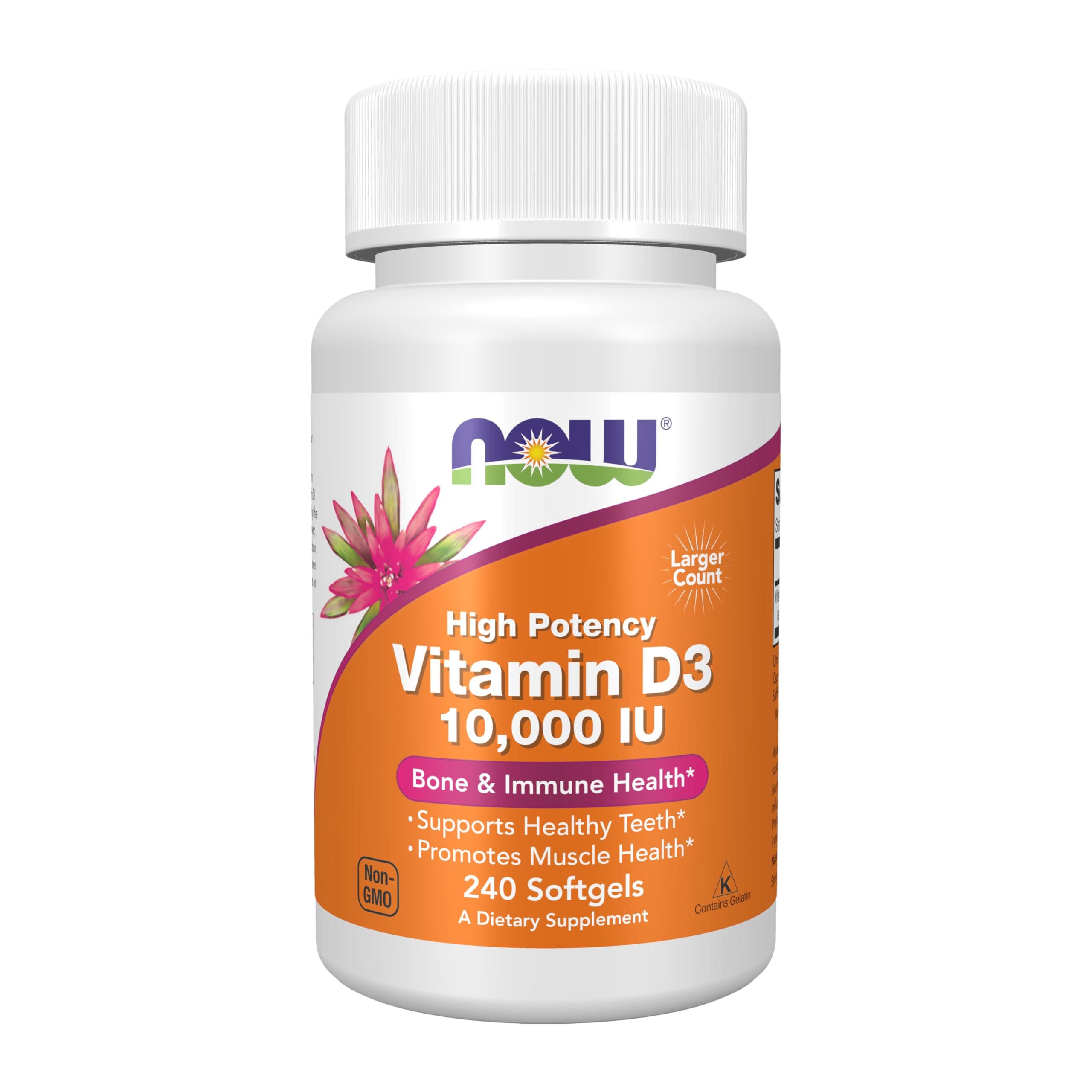 NOW Foods Vitamin D-3 10,000 IU Softgels, 240 Count