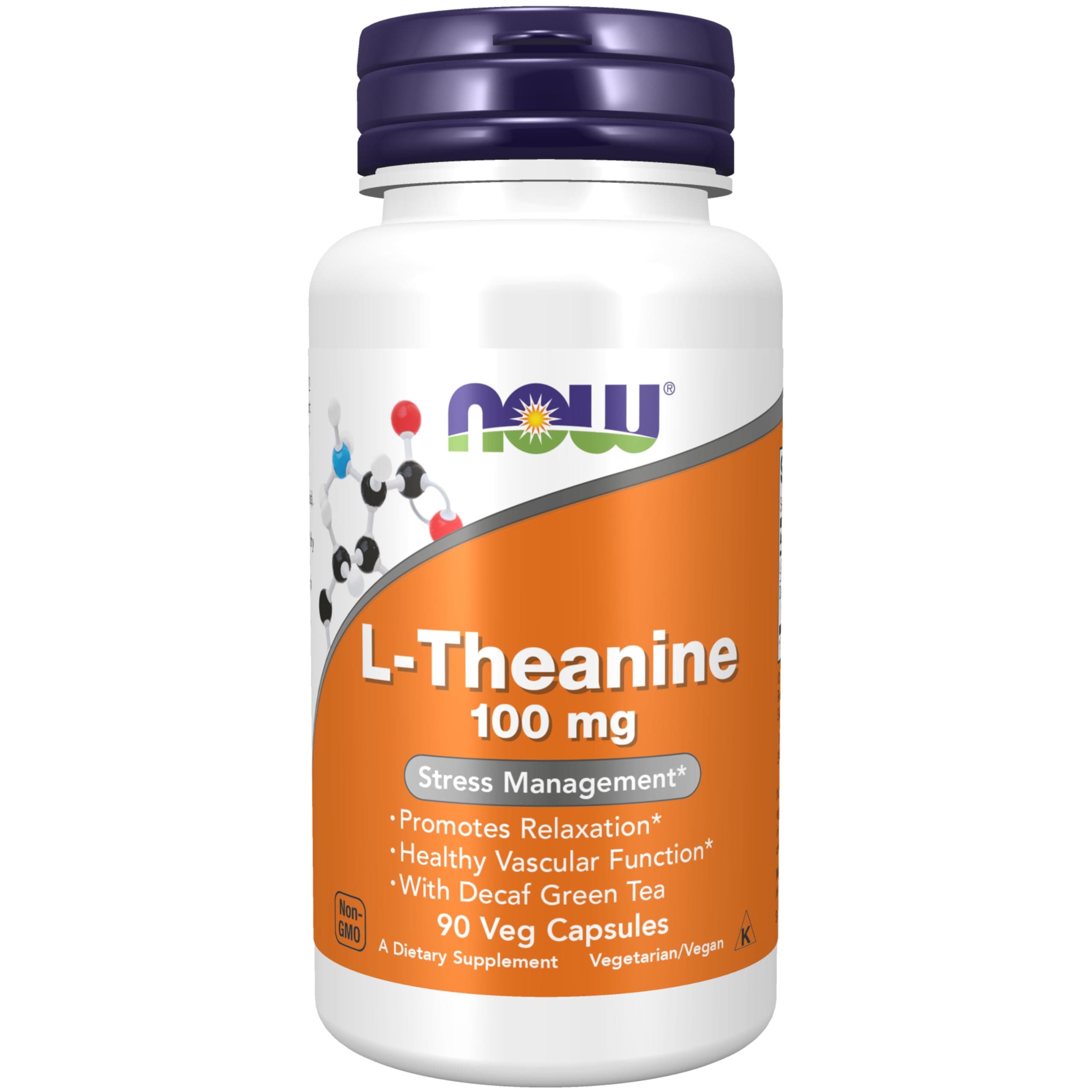 NOW Foods L-Theanine 100 mg with Decaf Green Tea Veg Capsules, 90 Count