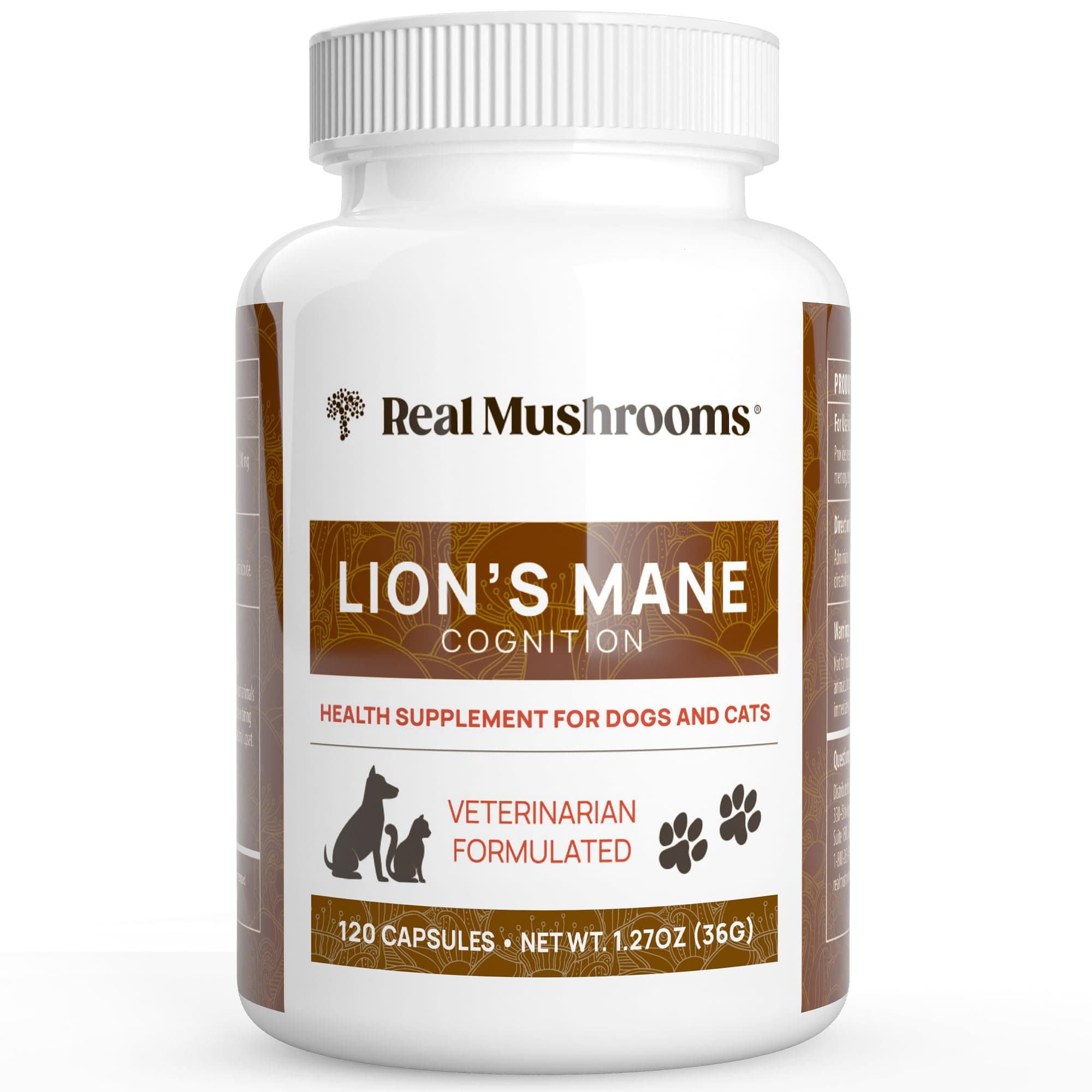 Real Mushrooms Lion's Mane Pet Mushroom Supplement Capsules, 120 Count
