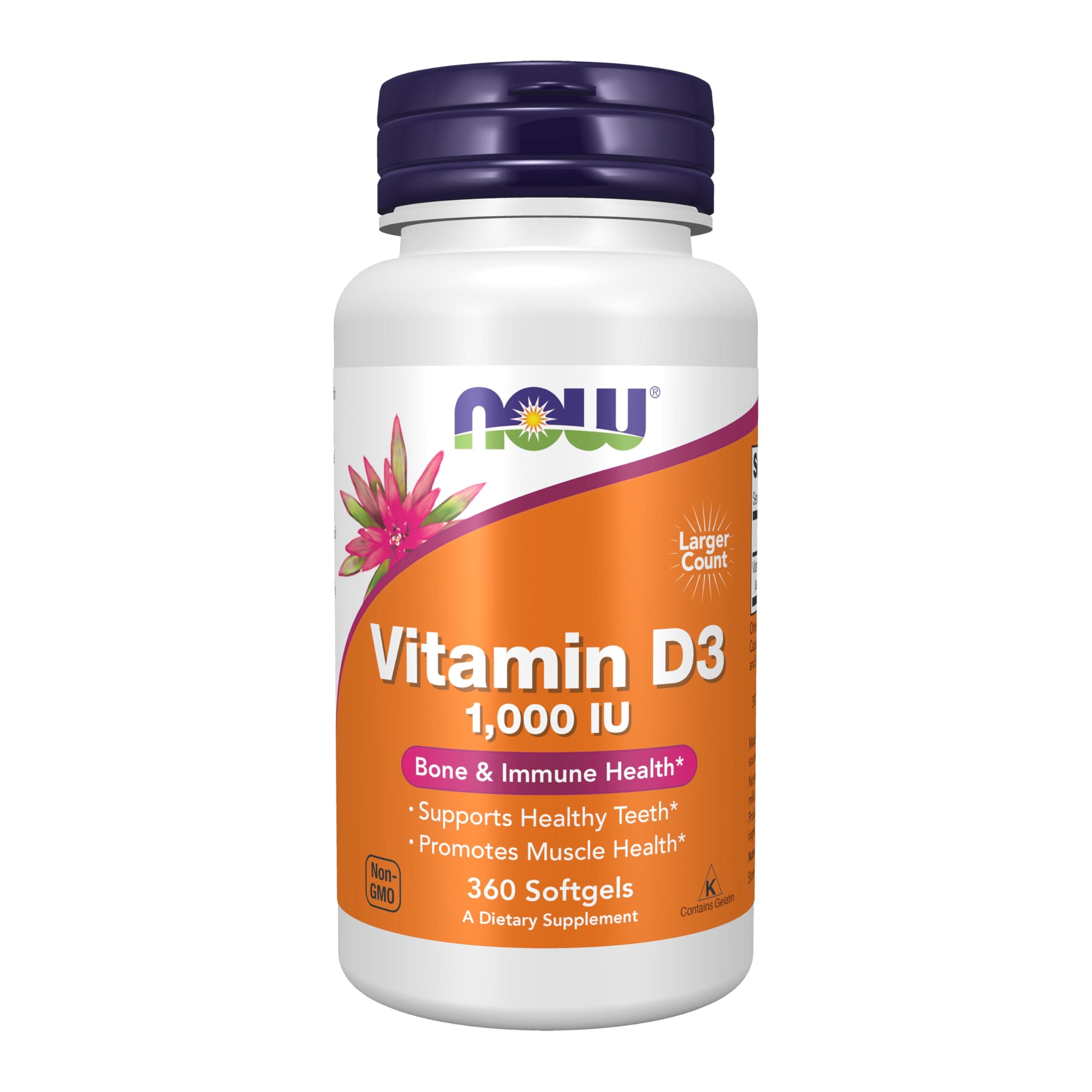NOW Foods Vitamin D-3 1,000 IU Softgels, 360 Count