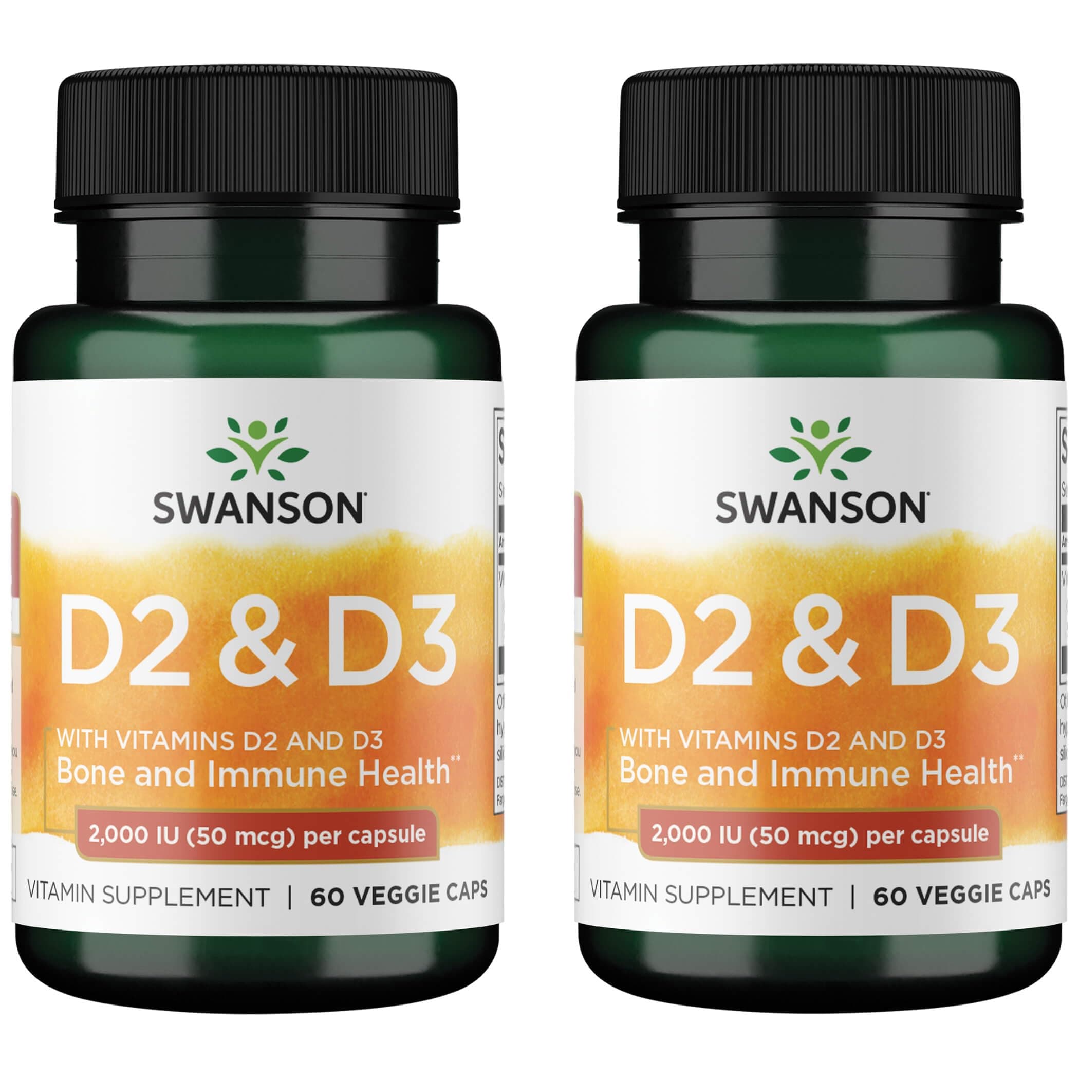 Swanson Vitamin D Complex with Vitamins D2 & D3, 60 Veggie Capsules, 2 Pack