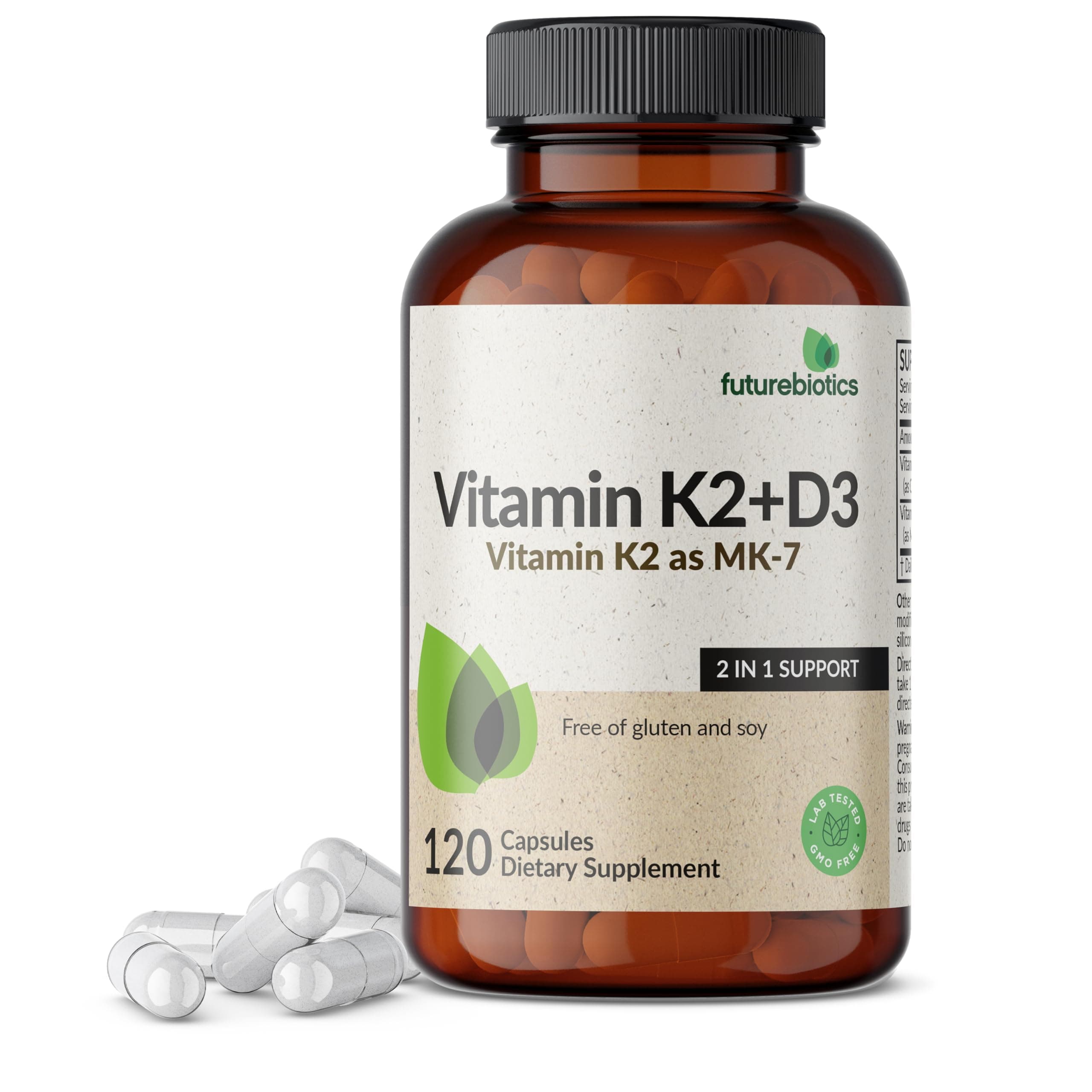 Futurebiotics Vitamin K2 (MK7) with D3, 120 Vegetarian Capsules