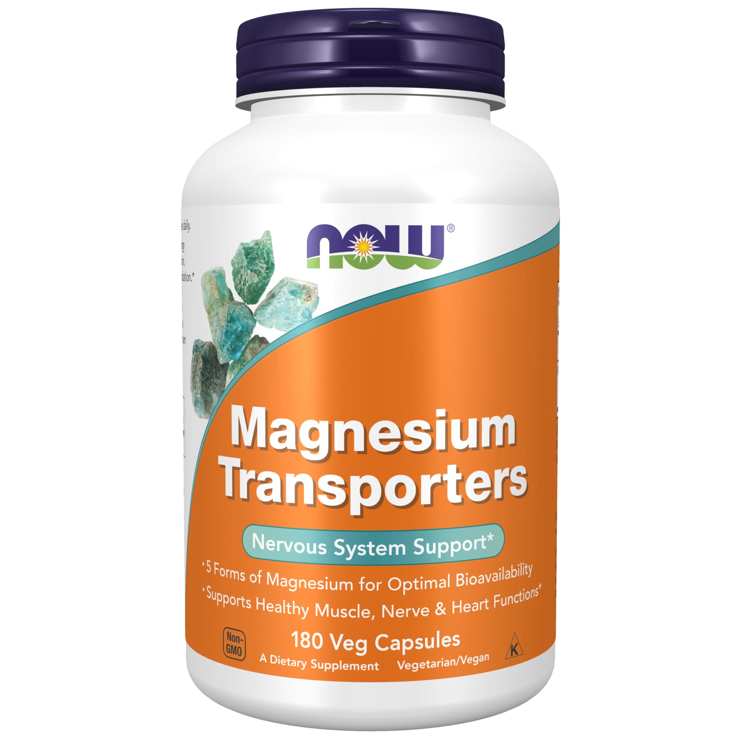 NOW Foods Magnesium Transporters with 5 Forms of Magnesium, 180 Veg Capsules