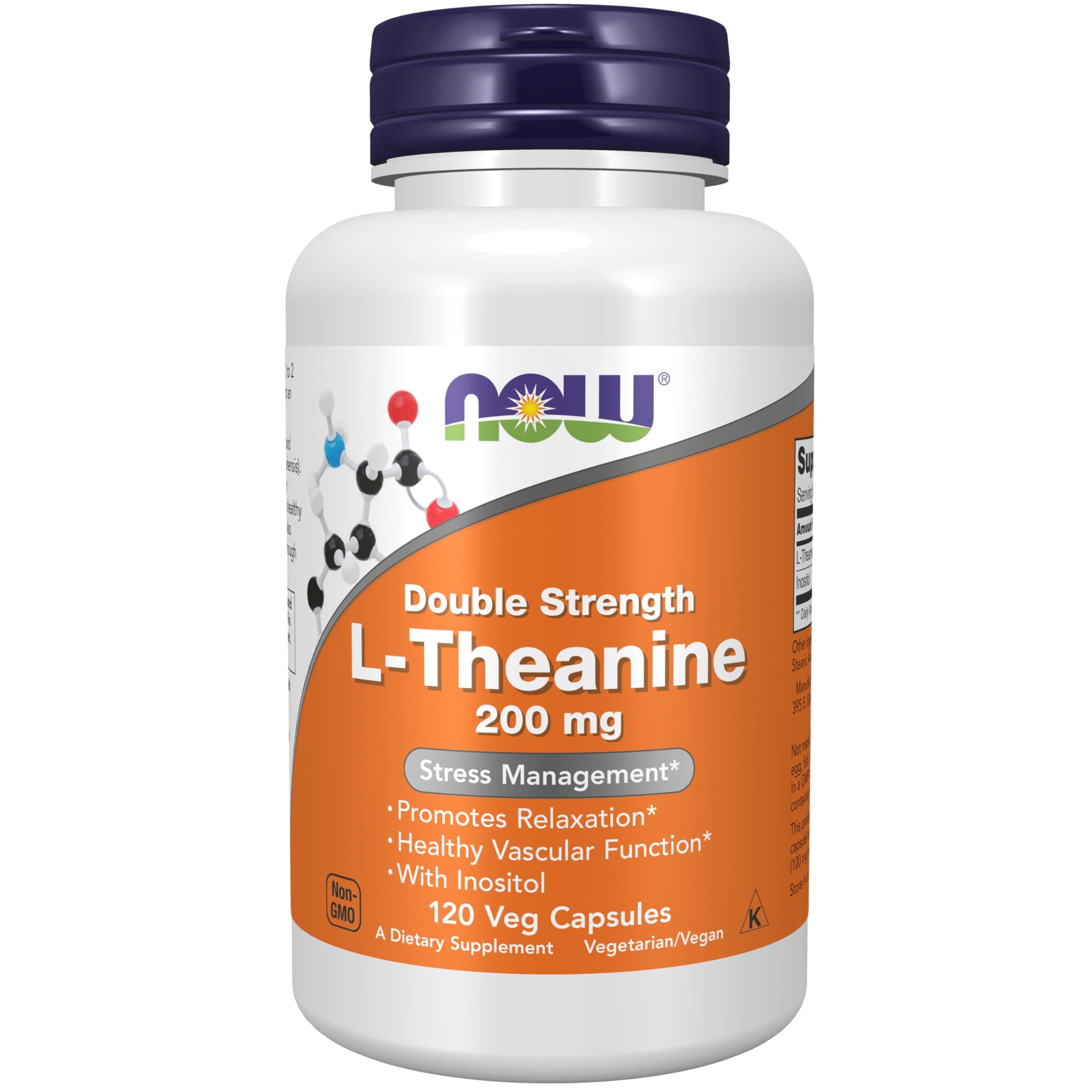 NOW Foods L-Theanine 200 mg with Inositol Veg Capsules, 120 Count