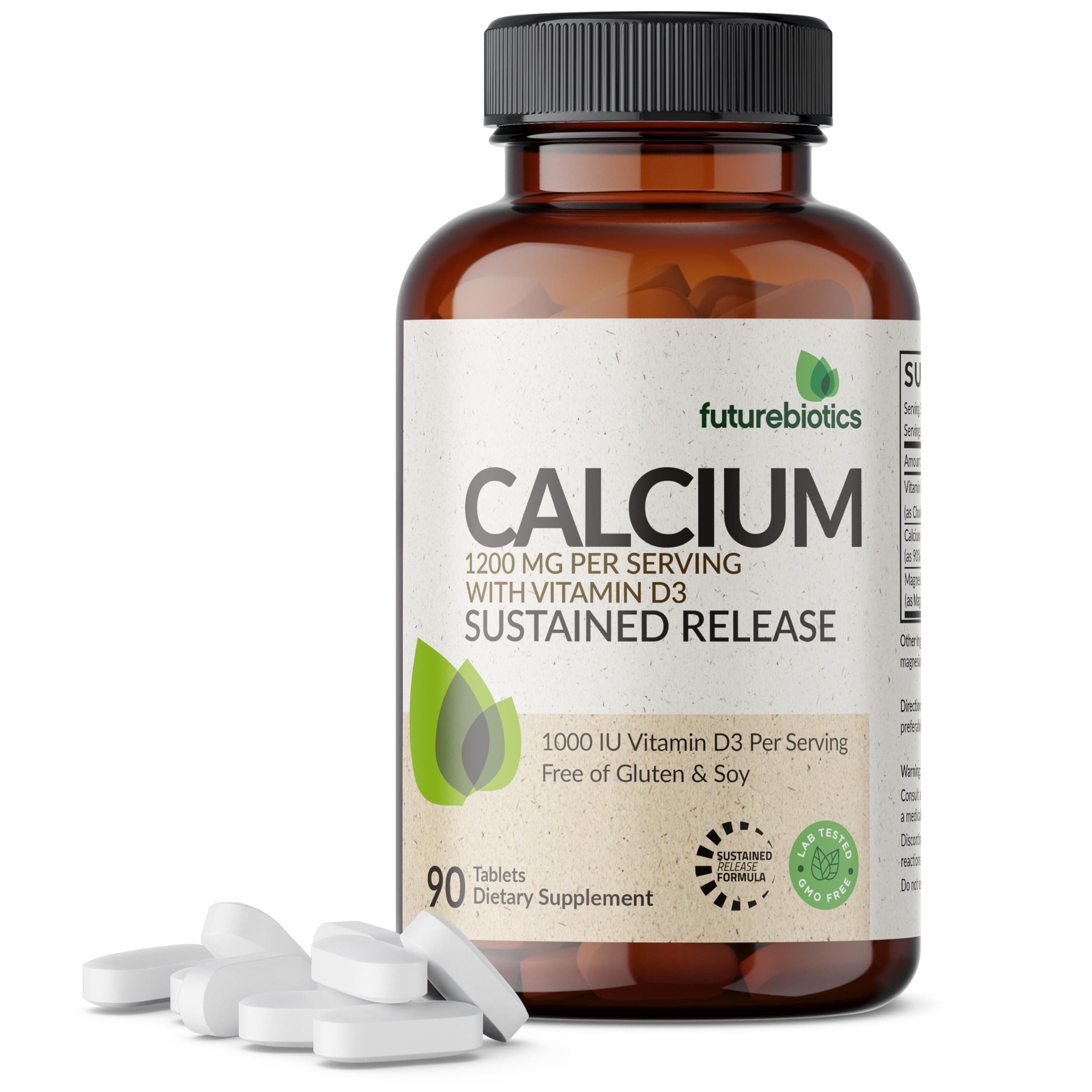 Futurebiotics Calcium 1200 MG with Vitamin D3 1000 IU Sustained Release, 90 Vegetarian Tablets
