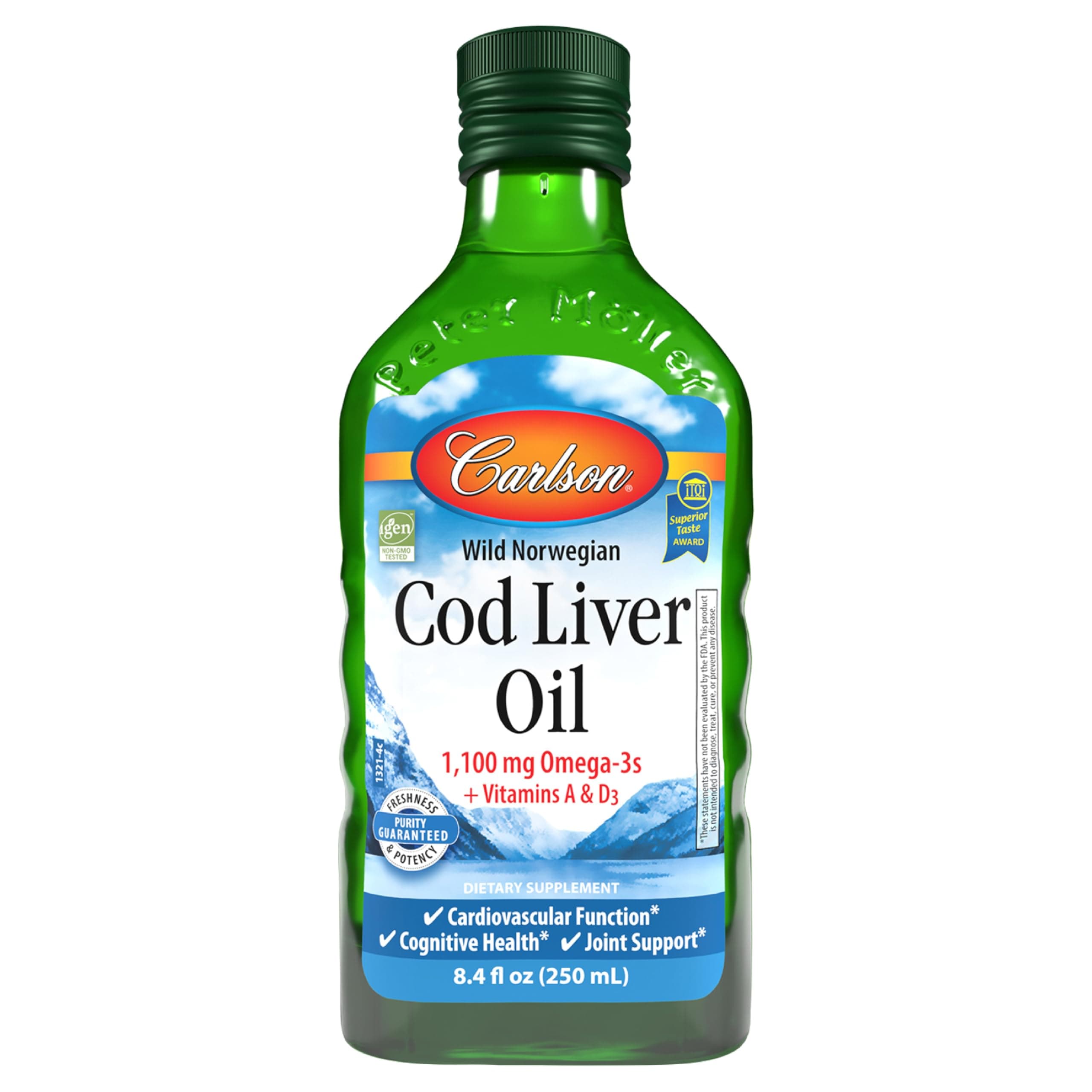 Carlson Cod Liver Oil 1100 mg Omega-3s Plus Vitamins A & D3, 250 mL