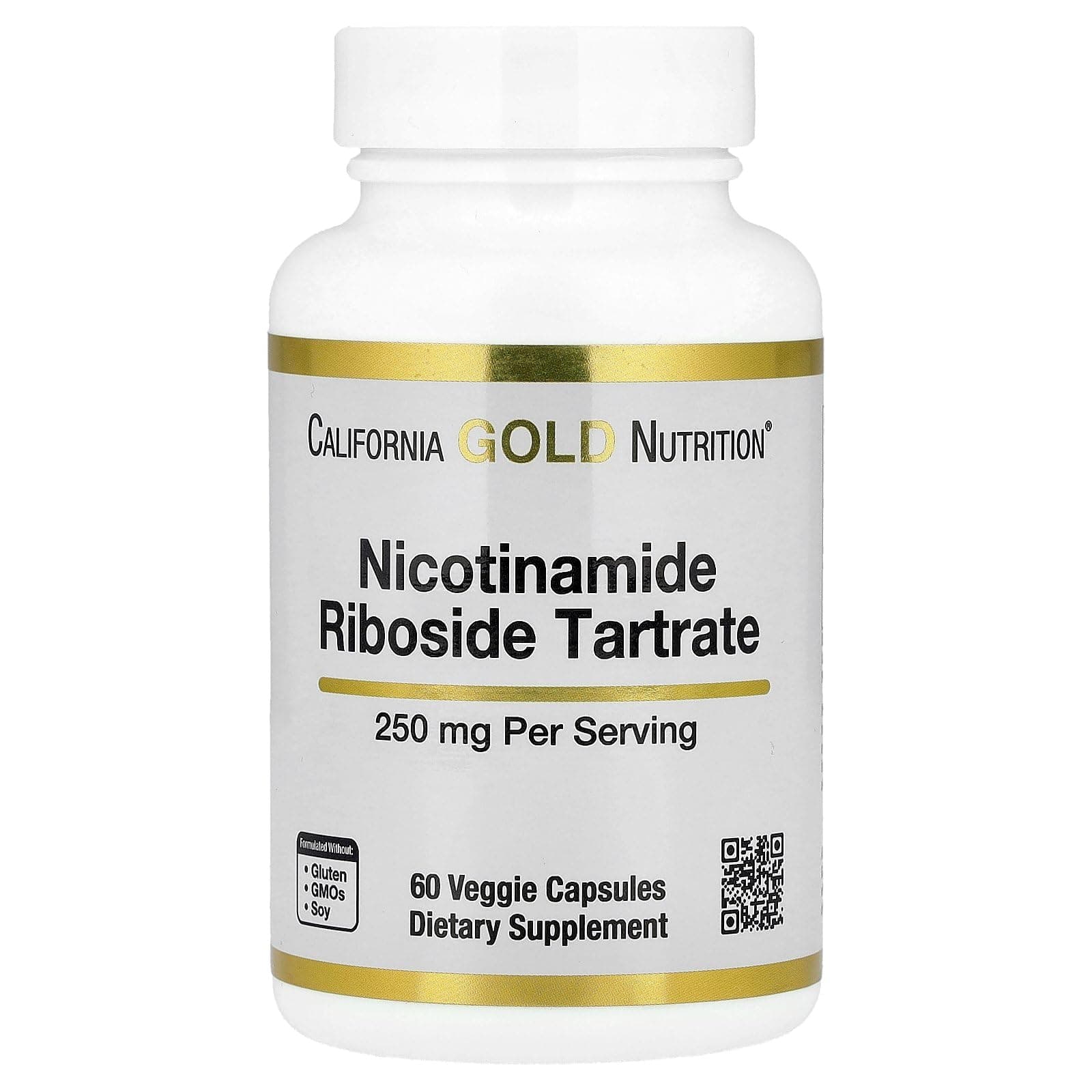California Gold Nutrition Nicotinamide Riboside Tartrate (NR), 250 mg, 60 Veggie Capsules